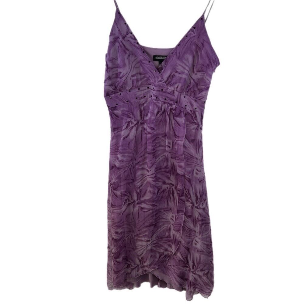 Vintage*100 Silk Y2K Fairy Whimsical TieDye Purple Asymmetrical Sheer Slip Dress